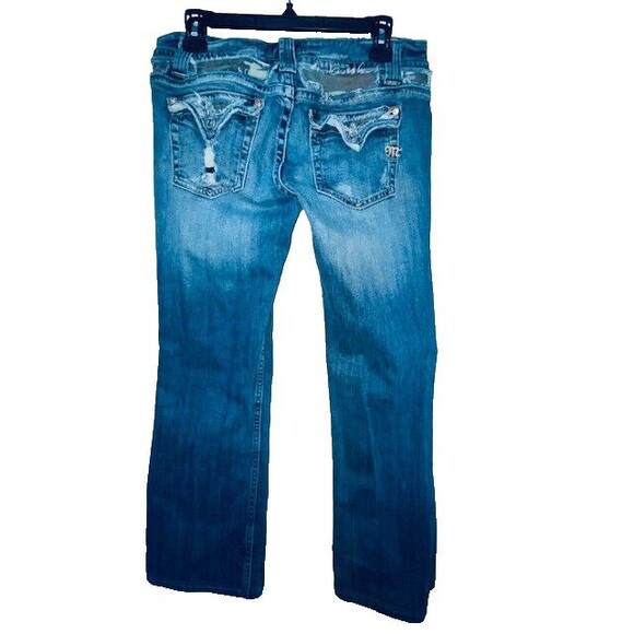 Miss Me Jeans Women's Sz 31 Blue Camo Denim Boot Cut Embellished Distressed Flap - Picture 4 of 16